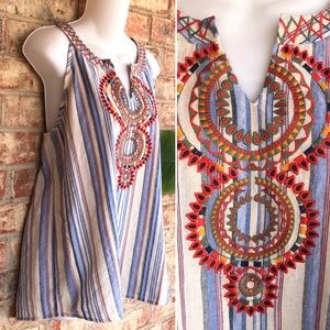 Striped Geometric Embroidered Sleeveless Top boho